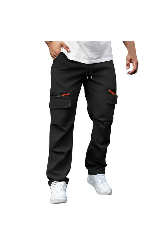 Sweatpants Man Baggy Low waist Trousers with Pockets Solid Regular Elastic Waist Bottoms Straight Leg Windbreaker Casual Clothes