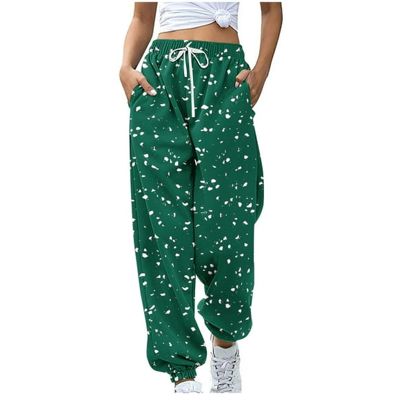 Cavosen Sweatpants for Women with Pocket Full Length Printed Elastic Waist Elastic Ankle Pants Drawstring Causual Pants