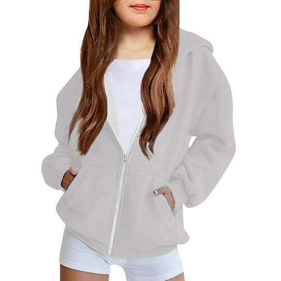 Cavosen Sweatshirts for Teens Trendy Girls Boys Children Kids Long Sleeve Hooded Sweatshirts Full Zipper Solid Hoodies Fashion Sweatshirts Coat with Pocket Soft Clothes Gray 11T