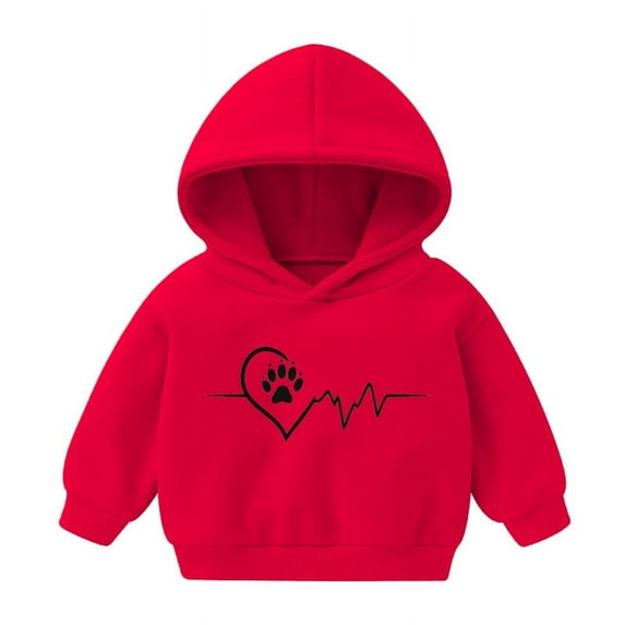 Cavosen Sweatshirts for Teens Trendy Girls Boys Toddler to Little Kids Fleece Long Sleeve Hooded Pullover Sweatshirts Heart Dog Paw Hoodies Fashion Sweatshirts Coat Red 3T