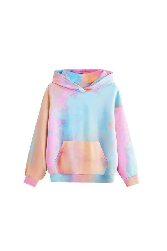 Sweatshirts Trendy Girl Kid Boys Children Big Kids Long Sleeve Hooded Pullover Sweatshirts Tie Dye Hoodies Fashion Sweatshirts Tops with Pocket Soft Clothes Pink 4T