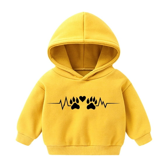 Cavosen Sweatshirts Trendy Girl Kid Boys Toddler to Little Kids Fleece Long Sleeve Hooded Pullover Sweatshirts Dog Paw Heartbeat Print Hoodies Fashion Sweatshirts Coat Yellow 6T