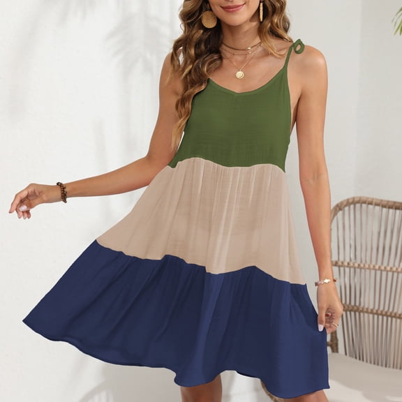 Cavosen Swimsuit Cover Ups for Women Swim Bikini Summer Beach Dress Swimwear Kimono Sleeveless Round Neck Tank Pool Bathing Suit Cover Ups Striped Swimsuit Kaftan Green S