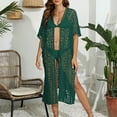 thumbnail image 1 of Cavosen Swimsuit Cover up for Women Button Front Woven Crochet Hollow Out Dress Cardigan Bikinis Cover Ups Short Sleeve Sheer Woven Long Swimwear Kaftan Solid Bathing Suit Kimono, 1 of 6
