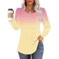 thumbnail image 1 of Cavosen T Shirts for Women Long Sleeves Pullover Tunic Tops Crewneck Casual Gradient Shirts Dressy Flowy Loose Fit Blouse Ruched Pleated Tees Trendy Resortwear Fall Pink L, 1 of 8