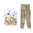 thumbnail image 1 of Cavosen Tee Shirts Womens 2 Piece Plus Size Oversized Short Sleeve Crewneck T Shirts Wide Leg Long Pants Floral Matching Sets, 1 of 6