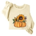 thumbnail image 1 of Cavosen Thanksgiving Day Women's Sweatshirts in Fleece Cute Funny Happy Pumpkin Sunflower Print Casual Orange Sweatshirts Long Sleeve Crewneck Pullover Tops Grateful Clothes, 1 of 3