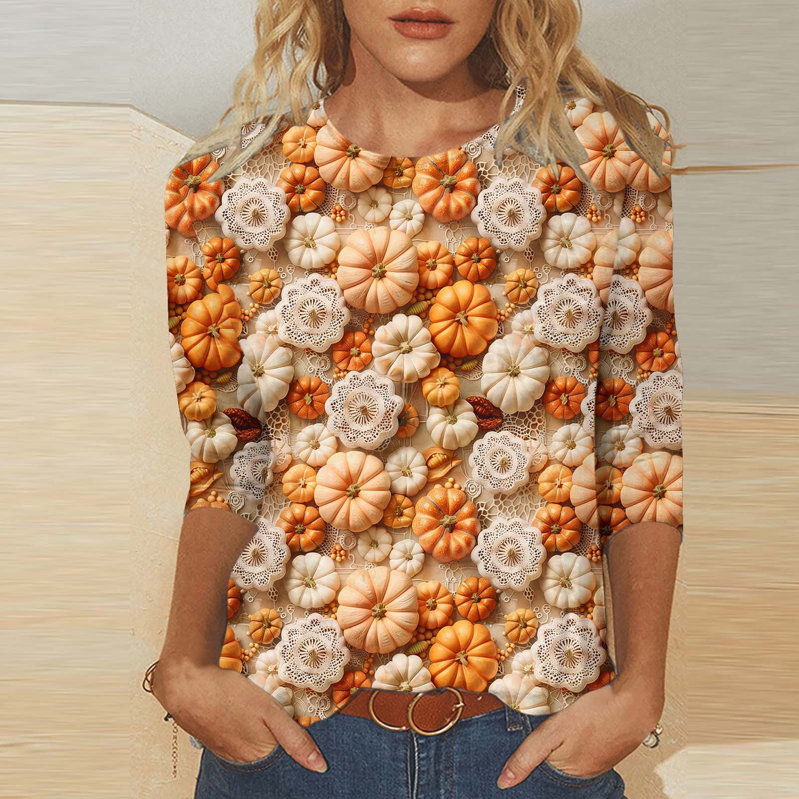 Cavosen Thanksgiving Halloween Trendy Tops for Women Plus Size Orange ...