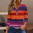 thumbnail image 1 of Cavosen Three Quarter Sleeve Tops for Women V Neck 3/4 Sleeve with Button Pullover Tunic Tees Striped Color Block Tops Dressy Flowy Loose Fit Shirts Basic Blouse Purple M, 1 of 5