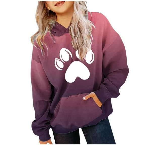 Cavosen Toddler Sweatshirts with No Hood Girls Boys Big Kids Long Sleeve Round Neck Pullover Sweatshirts Gradient Heart Dog Paw Print Stylish Sweatshirts Tops with Pocket Red 13T