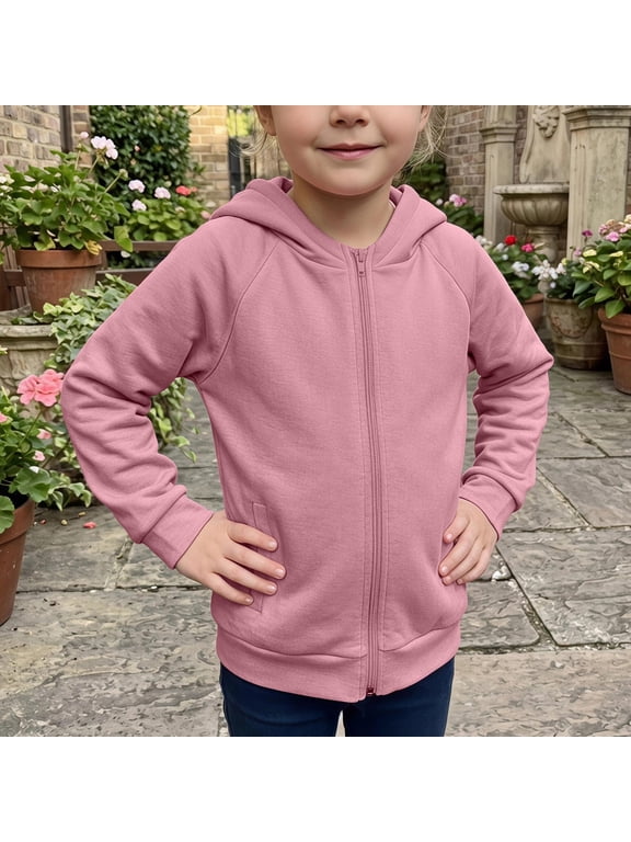 Toddler's Lightweight Jackets Cuffed Sleeve Zip Up Comfortable Hoodie Pull On Solid Cute Winter Coat with Pocket