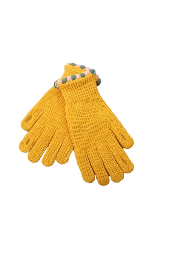 Touchscreen Gloves for Ladies Thermal Windproof Knit Checkered Pattern Comfortable Elastic Cuff Mittens