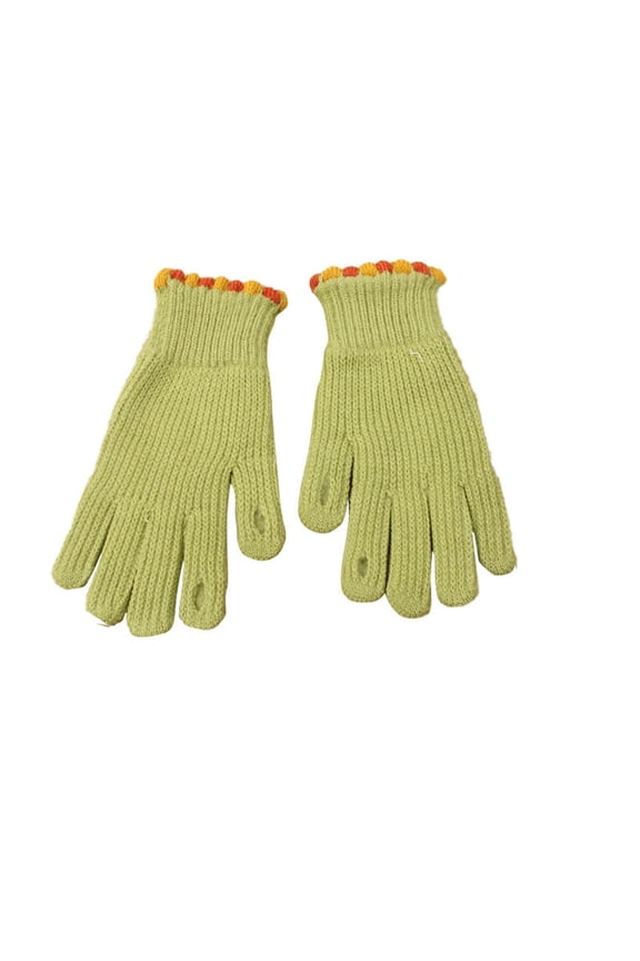 Touchscreen Gloves for Ladies Thermal Windproof Knit Checkered Pattern Comfortable Elastic Cuff Mittens