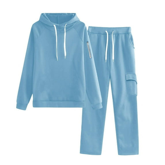 Dreluolixuan Tracksuit for Women Long Sleeve Hoodie Wide Leg Pants Soft Solid Lightweight Business Tracksuits