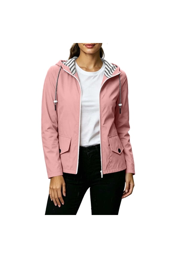 Travel Rain Jacket Waterproof Sun Protection Raincoat with Hood Packable Drawstring Ripstop Jacket Travel Windbreaker Trench Coats