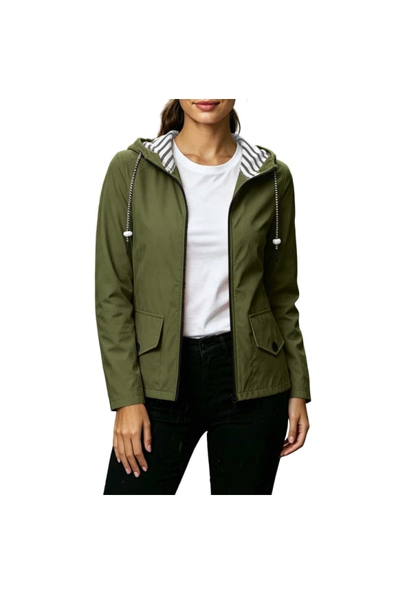 Travel Rain Jacket Waterproof Sun Protection Raincoat with Hood Packable Drawstring Ripstop Jacket Travel Windbreaker Trench Coats