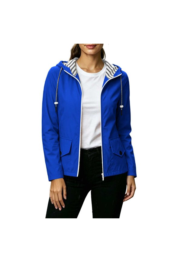Travel Rain Jacket Waterproof Sun Protection Raincoat with Hood Packable Drawstring Ripstop Jacket Travel Windbreaker Trench Coats