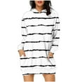 thumbnail image 1 of Cavosen Trendy Dresses for Women White Long Sleeve Hoodie Dress Mini Sweatshirt Pullover Hooded Neck Knee Length Short Dress Striped Casual Dress with Pocket Fall Winter S, 1 of 5