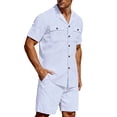 thumbnail image 1 of Cavosen Two Piece Suits for Men 2PC Big and Tall Short Sleeve Lapel Button Shirt Shorts Solid Lightweight Matching Sets, 1 of 9