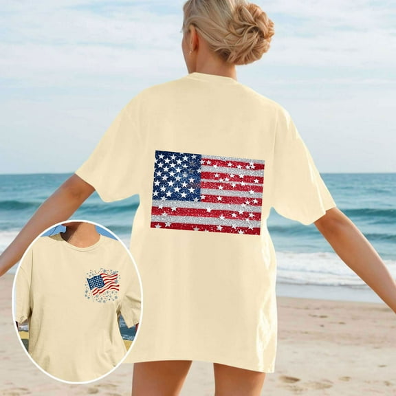 Cavosen USA Flag Shirts for Women Petite Patriotic Short Sleeve Round Neck Shirts USA Flag Print Shirts Lady XL Independence Day Casual Tops Funny 4th of July Tunic Tees 2025 Summer Patriotic Blouses