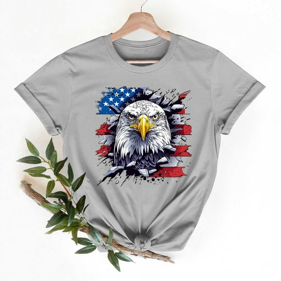 Cavosen USA Flag Shirts for Women Petite Patriotic Short Sleeve Round Neck Tops USA Flag Print T Shirts Lady XL Independence Day Casual Shirts Funny 4th of July Tunic Tees 2025 Patriotic Outfits