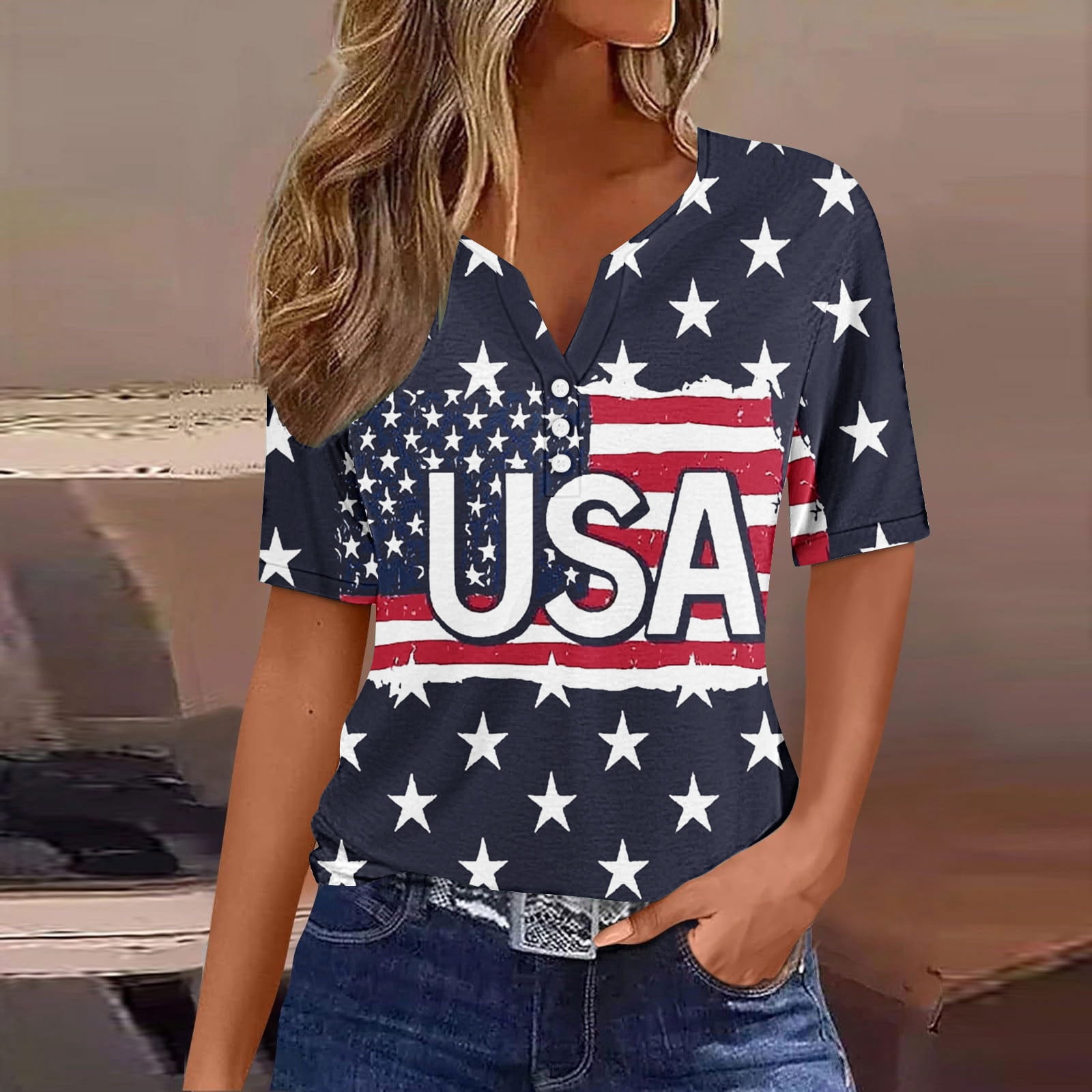 Plus Size American Flag Shirt For Women - Patriotic USA Graphic Tee, 4th Of July Tops, Oversized Fit, XX-Large & More Sizes