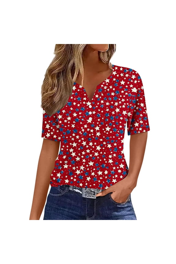 250 Anniversary USA Shirt V Neck Casual Patriotic Tee Red White and Blue Button Down Graphic Shirt Summer Loose Tops