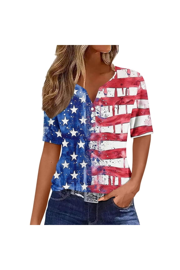 V Neck Tshirt Women Short Sleeve Independence Day Patriotic Tee 250 Years Red White and Blue Graphic Shirt Summer Loose Tops