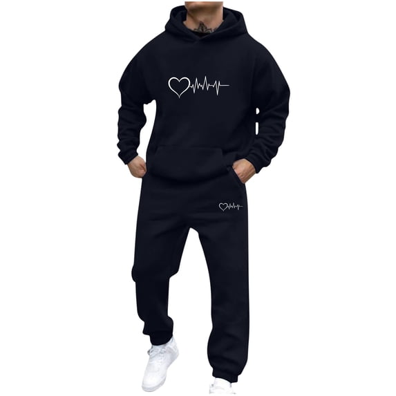 Dreluolixuan Mens Sweatsuits Sets Long Sleeve Hoodie Jogger Sweatpants Graphic Solid Lightweight Vacation Sweatsuit