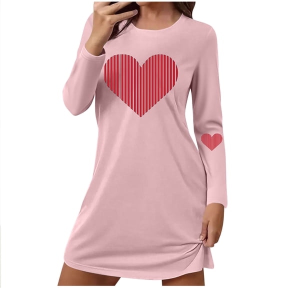Cavosen Valentine's Day Womens Plus Size Pajamas Long Sleeve Soft Crew Neck Shirt Pants Heart Printed Breathable Casual Sleepwear Pink M