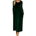 thumbnail image 1 of Cavosen Velvet Dresses for Women Crew Neck Long Sleeve Maxi Evening Gowns with Pocket Cocktail Elegant Dress, 1 of 6
