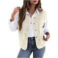 thumbnail image 1 of Cavosen Vest Women V Neck Sleeveless Fleece Vest with Pocket Button Hooded Solid Loose Jacket Windproof Warm Winter Outerwear, 1 of 8