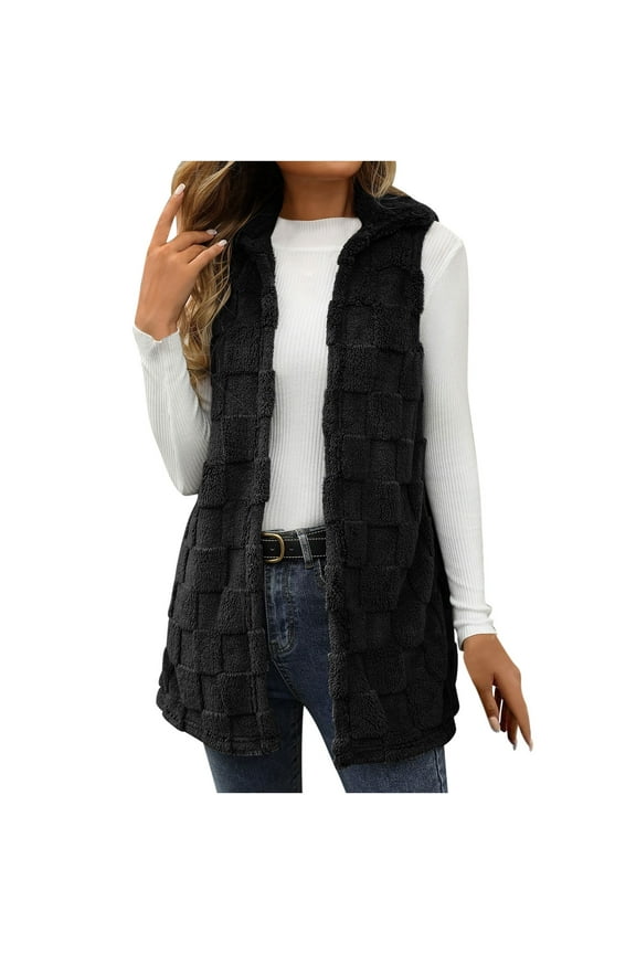 Vest for Men Lapel Sleeveless Fleece Vest with Pocket Zipper Hooded Solid Loose Jacket Windproof Warm Trendy Outerwear