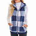 thumbnail image 1 of Cavosen Vest for Women Sleeveless Fleece Vest with Pocket Zipper Hooded Plaid Padded Cropped Jacket Windproof Warm Trendy Outerwear, 1 of 8