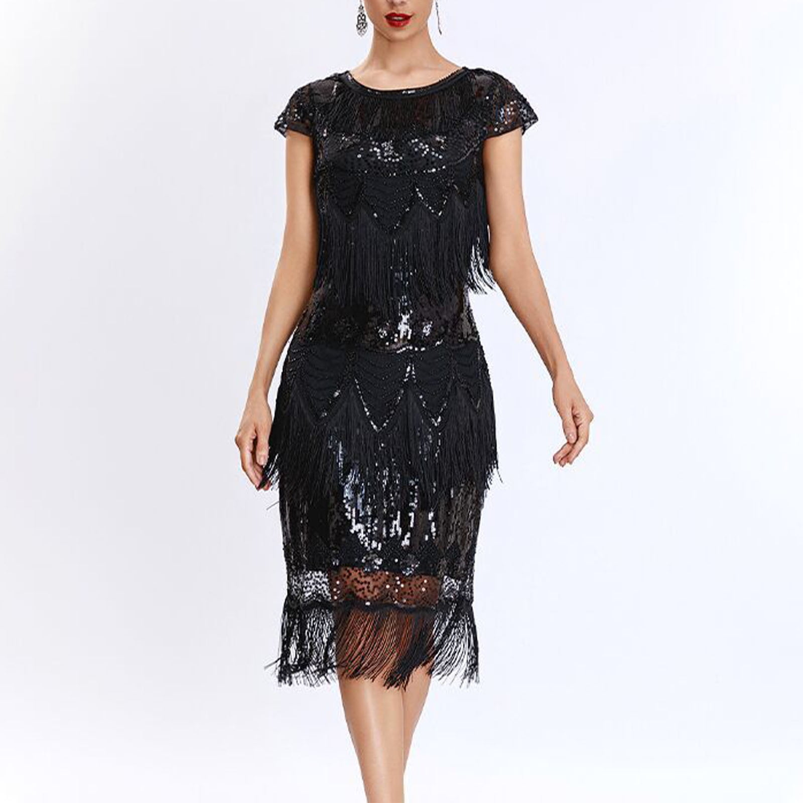 Cavosen Vintage Dresses for Women 1920 Black Sequin Tassel Elegant Sleeveless Party Dress Crew Neck Glitter Fringe Knee Length Midi Dress Flowy Sparkly Vintage Bodycon Wedding Guest Dress - Walmart.com Cavosen Vintage Dresses for Women 1920 Black Sequin Tassel Elegant Sleeveless Party Dress Crew Neck Glitter Fringe Knee Length Midi Dress Flowy Sparkly Vintage Bodycon Wedding Guest Dress - Walmart.com