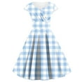 thumbnail image 1 of Cavosen Vintage Dresses for Women 1950 Blue Retro Short Sleeve V Neck A-Line Tea Length Dresses Plaid Elegant Bodycon Rockabilly Cocktail Party Dress Summer Homecoming 2XL, 1 of 3