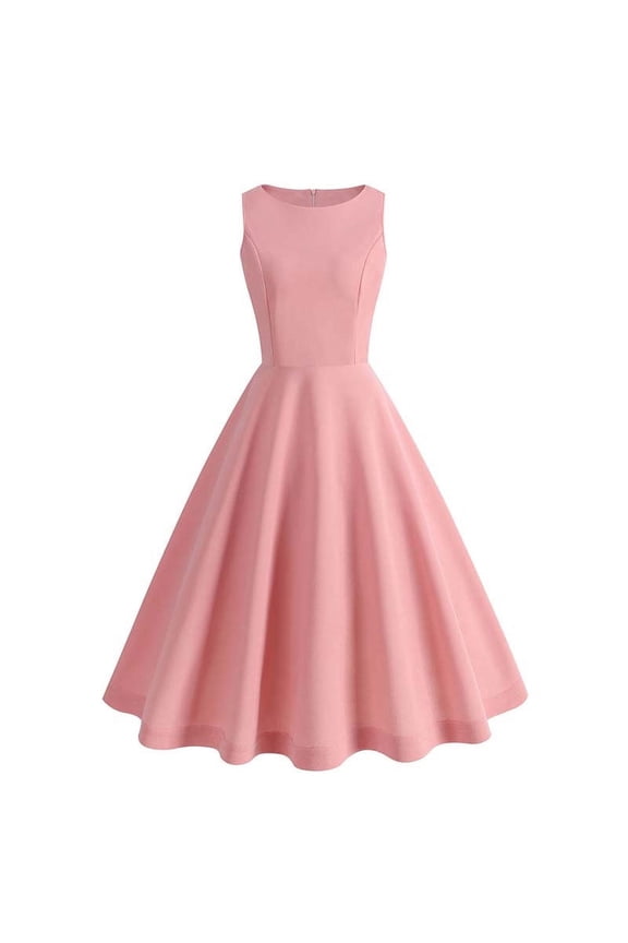 Vintage Dresses for Women 1950 Cocktail Dresses Flare Retro Plain Knee Tea Dress Sleeveless Midi A Line Dress Round Neck Party Dress Evening Prom Gown Waist Up Rockabilly Dress