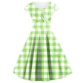 thumbnail image 1 of Cavosen Vintage Dresses for Women 1950 Green Retro Short Sleeve V Neck A-Line Tea Length Dresses Plaid Elegant Bodycon Rockabilly Cocktail Party Dress Summer Homecoming 2XL, 1 of 3