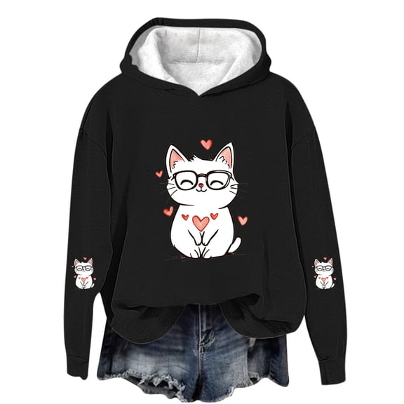 Cavosen Vintage Valentines Sweatshirt Long Sleeve CuteGraphic Printed Blouse Fleece Loose Hoodie Winter Casual Gift Tops