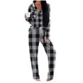 thumbnail image 1 of Cavosen Warm Pajamas for Women Notch CollarLong Sleeve Pajama Set Solid Plaid Loungewear Comfortable Sleepwear with Pocket, 1 of 4