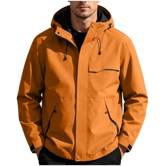Cavosen Water Repellent Rain Jacket Men Zipper Raincoat with Hood Packable Drawstring Ripstop Jacket Outdoor Hiking Windbreaker Trench Coats