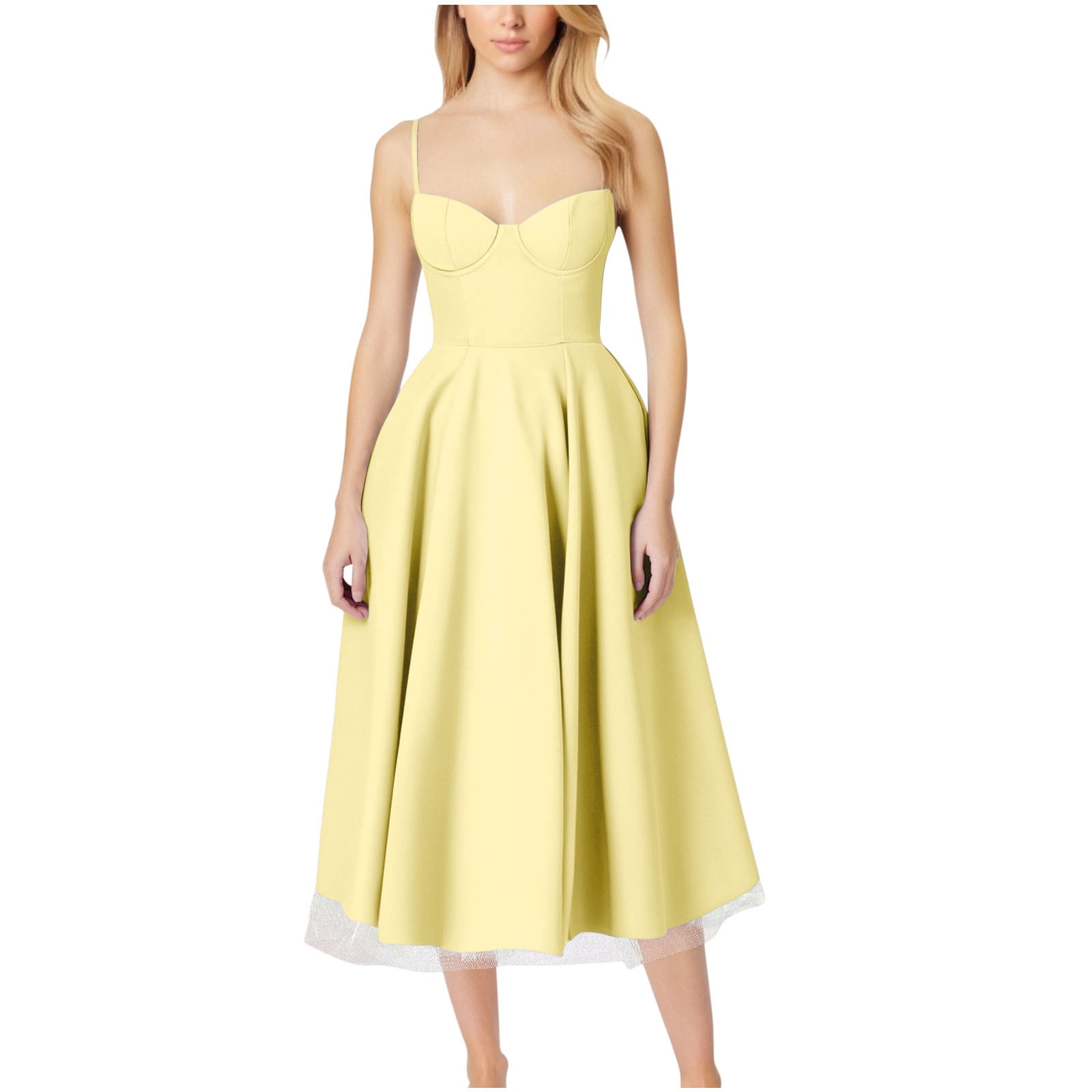 Cavosen Wedding Guest Dress Midi Fleece Crew Neck Lace Long Sleeve ...