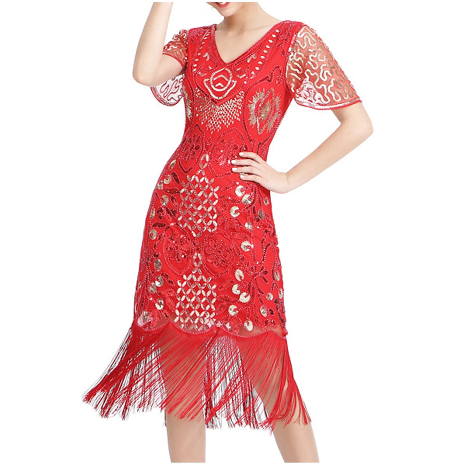 Cavosen Wedding Guest Dress Petite V Neck Sleeveless Midi Evening Gowns ...