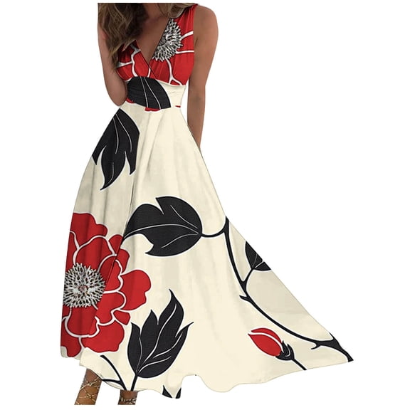 Cavosen Wedding Guest Dress for Women V Neck Sleeveless Midi Evening Gowns Ball Dress Elegant Wedding Guest Cocktail Party Dress