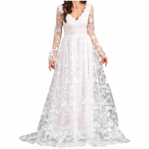 Cavosen Wedding Guest Dresses for Women Fall Crew Neck Lace Long Sleeve Maxi Evening Gowns Solid Ball Dress Chiffon Elegant Wedding Guest Cocktail Party Dress