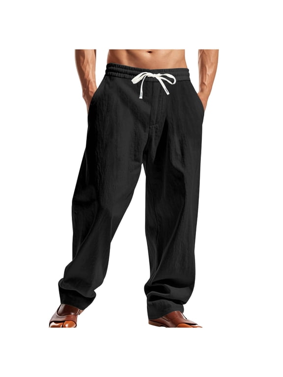 Wide Leg Pants Men High Waist Wide Leg Trousers with Pockets Solid Regular Elastic Waist Bottoms Windbreaker Casual Clothes