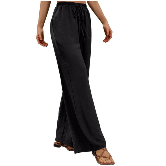 Cavosen Wide Leg Pants for Women Linen Summer Palazzo Pants Plus Size loose Fit Long Pants Lounge Trousers Sweatpants Casual Loose Baggy Vintage Pants High Waisted Workout Pants with Pockets Solid