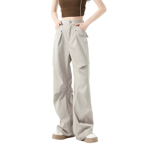 Cavosen Wide Leg Pants for Women Baggy Low Waist Trousers Solid Palazzo Bottoms Straight Leg Windbreaker Clothes