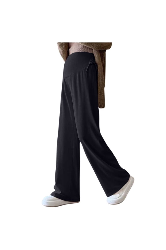 Wide Leg Sweatpants Maternity Over The Belly Support Wide Leg Soft Palazzo Pants Stretch Solid Pregnancy Pants Breathable Versatile Pants Black XL