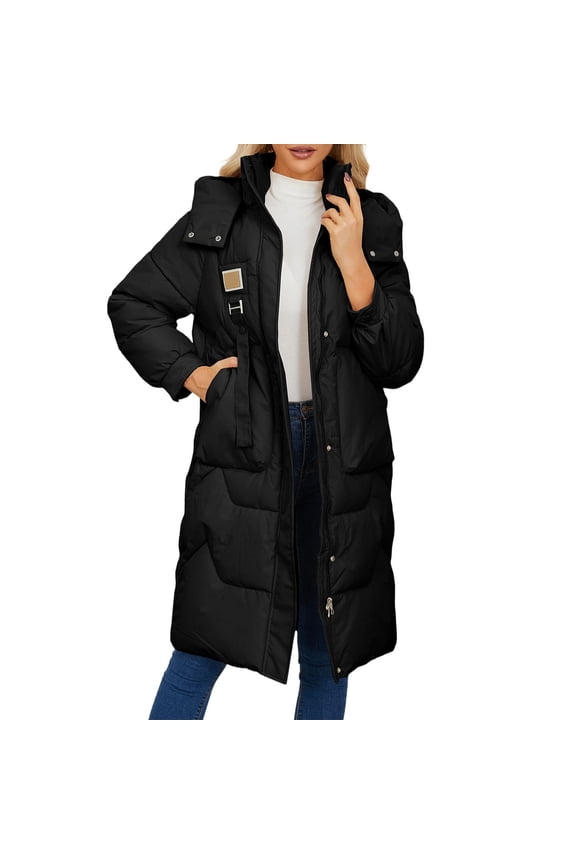 Winter Coats for Women Plus Size Lightweight Winter Warm Long Down Jacket Zip Up Packable Packable Coat with Hood Trendy Insulated Travel Outerwear